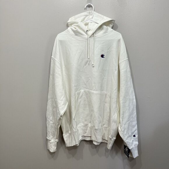 Champion Sweater Adult 2XL XXL White Cream Hoodie Reverse Weave Thick Sweatshirt - Picture 1 of 11
